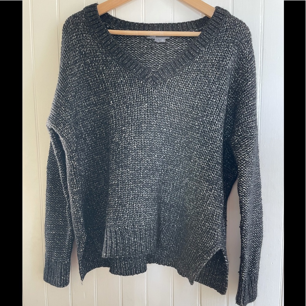 VINCE Chunky V-Neck Metallic/Wool Blend Sweater
